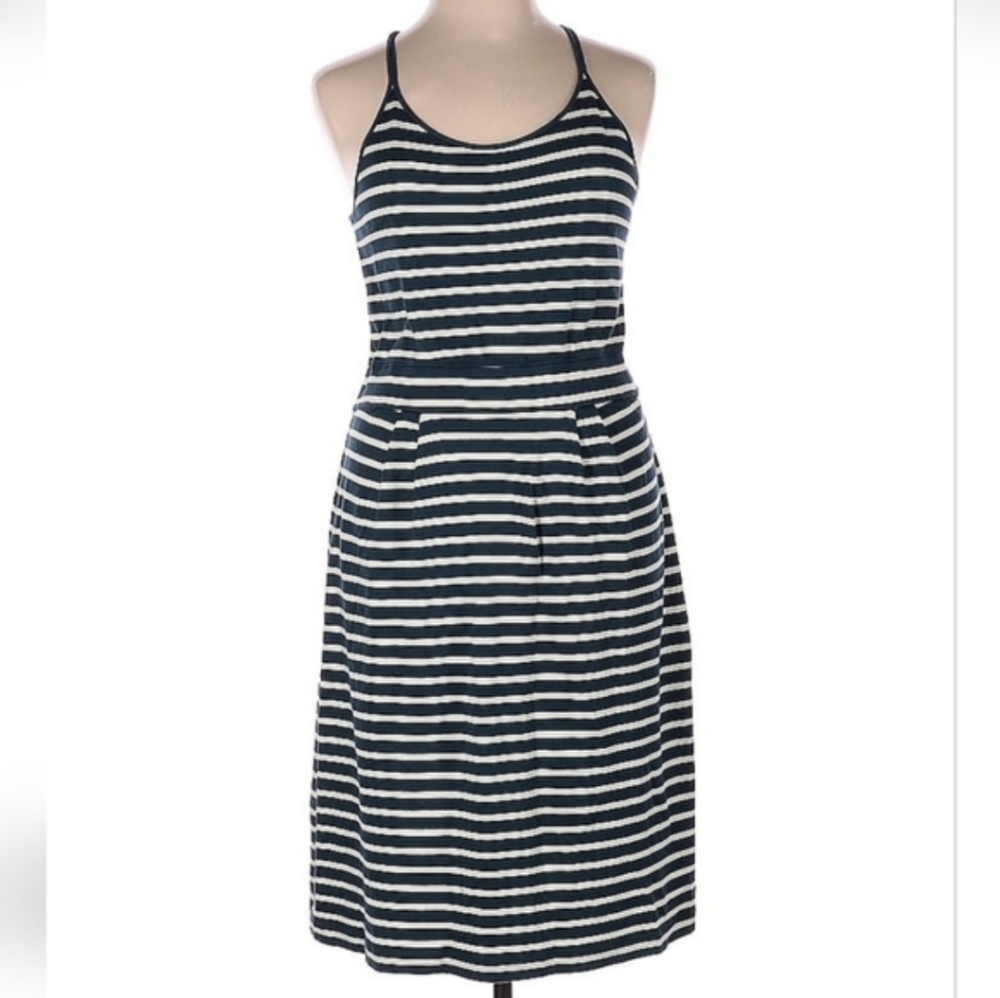 Organic Pima Cotton Fair Indigo Striped Midi Dress XL Navy White Racerback